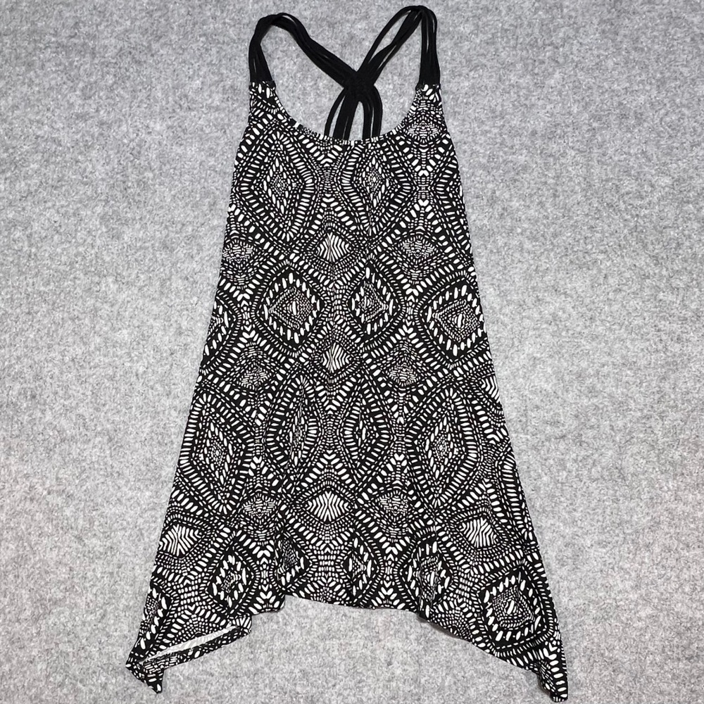 Portocruz Black White Geometric‎ Diamond Handkerchief Hem Strappy Tank Top M